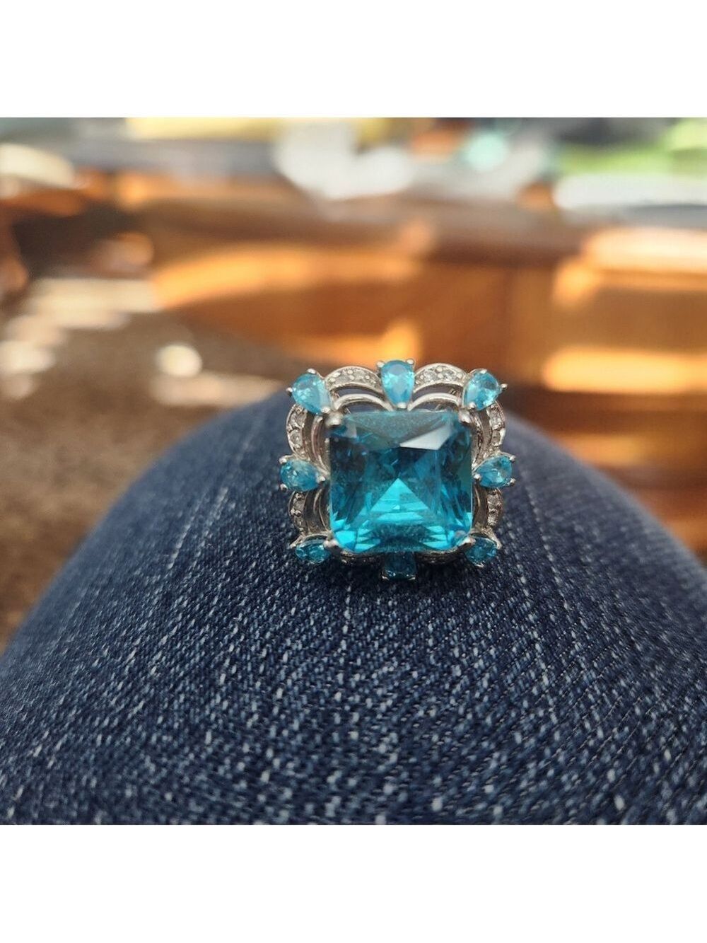 Aquamarine Ring, Sterling Silver Ring for Women, Boho Ring with Stone Blue Gemst - Picture 7 of 7